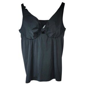 Cacique Swim Plunge Tankini Black 40DDD Underwire Light Pad Adj Strap Shirred